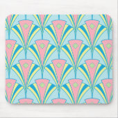 ピンクの青い緑のファンパターン マウスパッド (正面)