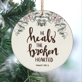 ピンクの青い花や葉彼が壊れた物を癒す セラミックオーナメント