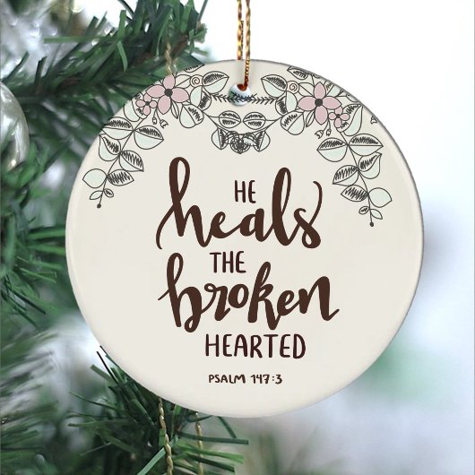 ピンクの青い花や葉彼が壊れた物を癒す セラミックオーナメント