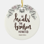 ピンクの青い花や葉彼が壊れた物を癒す セラミックオーナメント (正面)