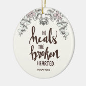 ピンクの青い花や葉彼が壊れた物を癒す セラミックオーナメント (左)