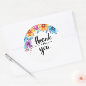 ピンクの青い花感謝していのシール ラウンドシール (封筒)