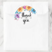 ピンクの青い花感謝していのシール ラウンドシール (バッグ)