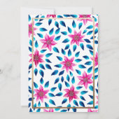 ピンクの青い花離れ金ゴールドクロス聖体 招待状 (裏面)