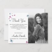 ピンクの青い蝶の写真インメモリサンキューカード 招待状 (正面)