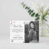 ピンクの青い蝶の写真インメモリサンキューカード 招待状 (スタンド正面)