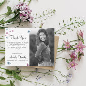 ピンクの青い蝶の写真インメモリサンキューカード 招待状