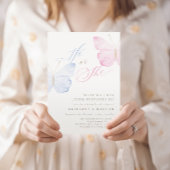 ピンクの青い蝶ジェンダーの表示パーティー 招待状