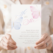 ピンクの青い蝶ジェンダーの表示パーティー 招待状