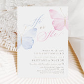 ピンクの青い蝶ジェンダーの表示パーティー 招待状