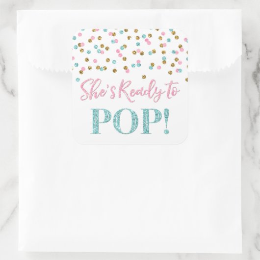 ピンクの青い金ゴールドのドット彼女が準備しているポップ・アートの スクエアシール (バッグ)