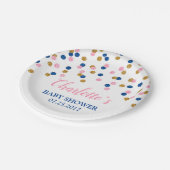 ピンクの青い金ゴールドの点の性はベビーシャワーを明らかにします ペーパープレート (アングル)