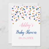 ピンクの青い金ゴールドの紙吹雪の男女兼用なシャワー 招待状 (正面)