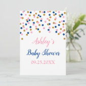 ピンクの青い金ゴールドの紙吹雪の男女兼用なシャワー 招待状 (スタンド正面)