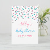 ピンクの青い銀製の紙吹雪の男女兼用なシャワー 招待状 (スタンド正面)