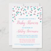 ピンクの青い銀製の紙吹雪の男女兼用なシャワー 招待状 (裏面)