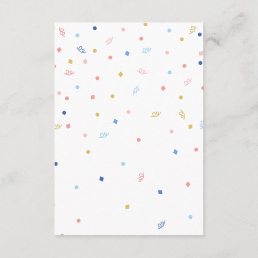 ピンクの青い風船と紙吹雪が本を持ってくる エンクロージャーカード (裏面)