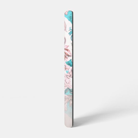 ピンクの青い鳥と花の模様モノグラムカスタム SAMSUNG GALAXYケース (左側面)