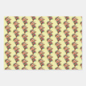 ピンクの青い黄色の木製クロスフラワーイースター ラッピングペーパーシート (正面2)