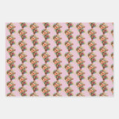 ピンクの青い黄色の木製クロスフラワーイースター ラッピングペーパーシート (正面)