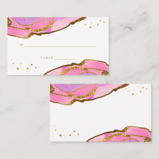 ピンクの青および金ゴールドのGeode |の結婚の護衛カード プレイスカード (正面/裏面)