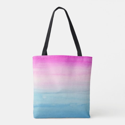 ピンクの青くグラデーションな水彩画|のモノグラム トートバッグ (裏面)