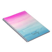 ピンクの青くグラデーションな水彩画|はあなたの名前を加えます ノートブック (右側)