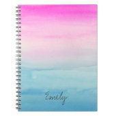 ピンクの青くグラデーションな水彩画|はあなたの名前を加えます ノートブック (正面)