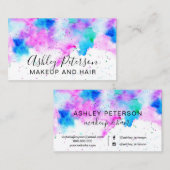 ピンクの青くモダンな水彩画ブラシストローク化粧 名刺 (正面/裏面)