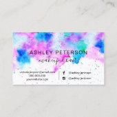 ピンクの青くモダンな水彩画ブラシストローク化粧 名刺 (裏面)