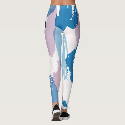 ピンクの青と白のブラシストロークのパターン レギンス (裏面)