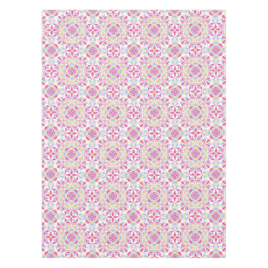 ピンクの青と緑の万華鏡のように千変万化するパターンパターン テーブルクロス (正面)