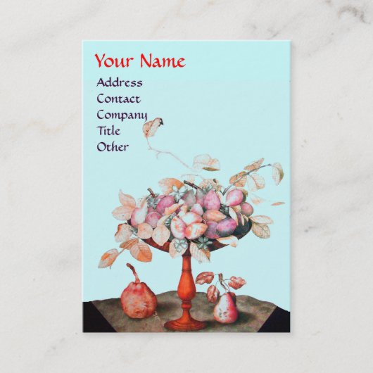 ピンクの青の季節の果物、花、葉モノグラム 名刺 (正面)