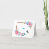 ピンクの青の水色のバラ花誕生日カード カード (裏面)