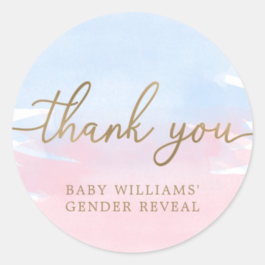 ピンクの青の水色の性別リビールフェイスステッカー ラウンドシール (正面)