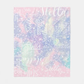 ピンクの青みがかった水色の名前(音符あり) フリースブランケット (正面)