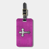 ピンクの革の金属の十字 ラゲッジタグ (正面縦)