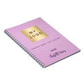 ピンクの革製ネームスクリプトビジネスロゴ ノートブック (右側)