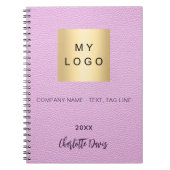 ピンクの革製ネームスクリプトビジネスロゴ ノートブック (正面)