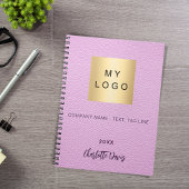 ピンクの革製 ネームスクリプト ビジネス ロゴ ノートブック