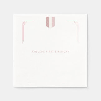 ピンクの韓国の女の子1歳の誕生日ドルジャンチ スタンダードカクテルナプキン