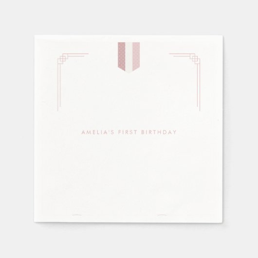 ピンクの韓国の女の子1歳の誕生日ドルジャンチ スタンダードカクテルナプキン (正面)