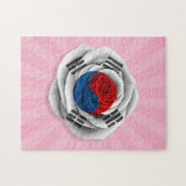 ピンクの韓国人のばら色の旗 ジグソーパズル (横)