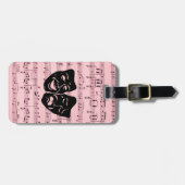 ピンクの音楽とシアターマスク ラゲッジタグ (正面横)