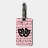ピンクの音楽とシアターマスク ラゲッジタグ (裏面縦)