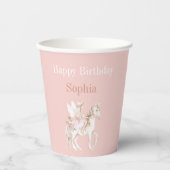 ピンクの頬にキュートな妖精の羽 ドレス ユニコーン 誕生日 紙コップ (正面)