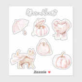 ピンクの頬紅ハートスカーフ猫傘パンプキン シール (シート)