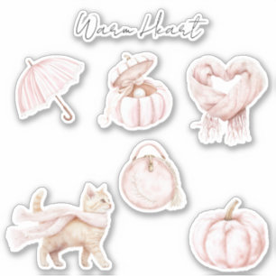 ピンクの頬紅ハートスカーフ猫傘パンプキン シール