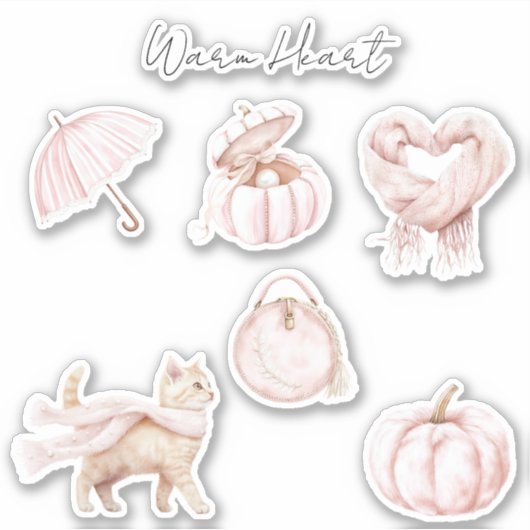 ピンクの頬紅ハートスカーフ猫傘パンプキン シール (正面)