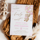 ピンクの風船のクマのぬいぐるみ ベビーシャワー 招待状